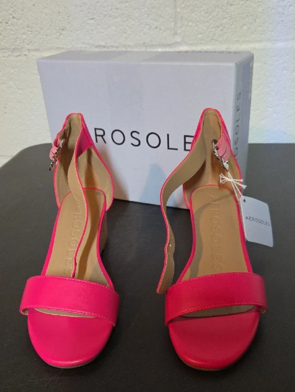 AEROSOLES Hot Pink Cork Wedge Sandals
